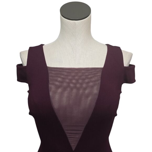NWT‎ Halston Heritage Cold Shoulder Bodycon Dress Size XS Mesh Ponte Burgundy - Picture 8 of 12